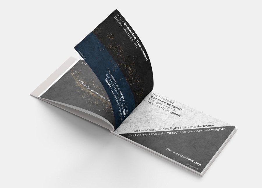 The first day · Light and darkness, showing the illustrated spread and text in the printed book