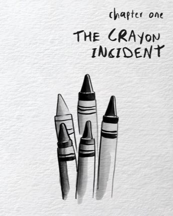 Chapter one: The Crayon Incident, with a drawing of five crayons