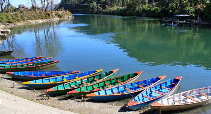 Colourful boats along the shore